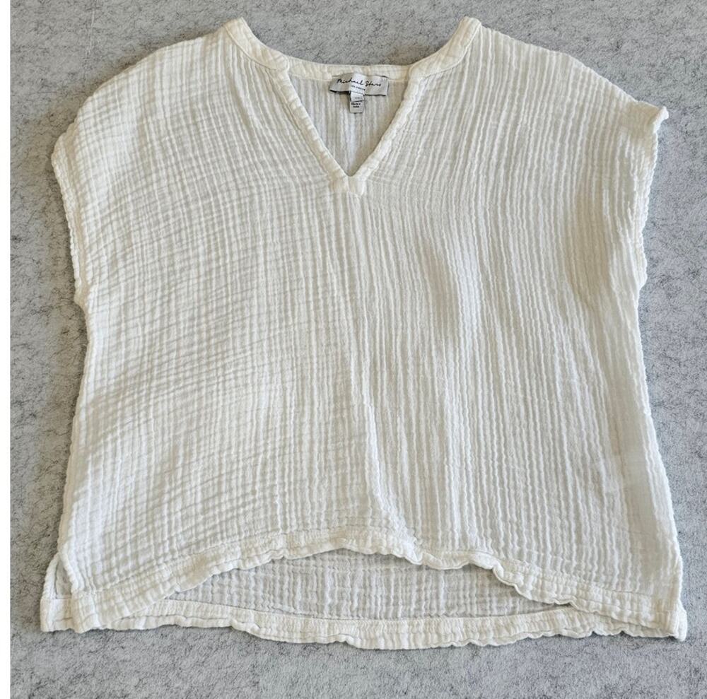 Michael Stars Naomi Split Neck Gauze Top, Color Lychee, 100% Cotton, Retail $118